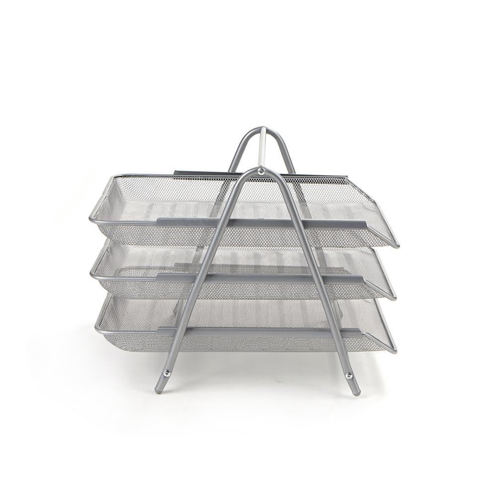 Mind Reader 3 Tier Steel Mesh Paper Tray Desk Organizer Silver