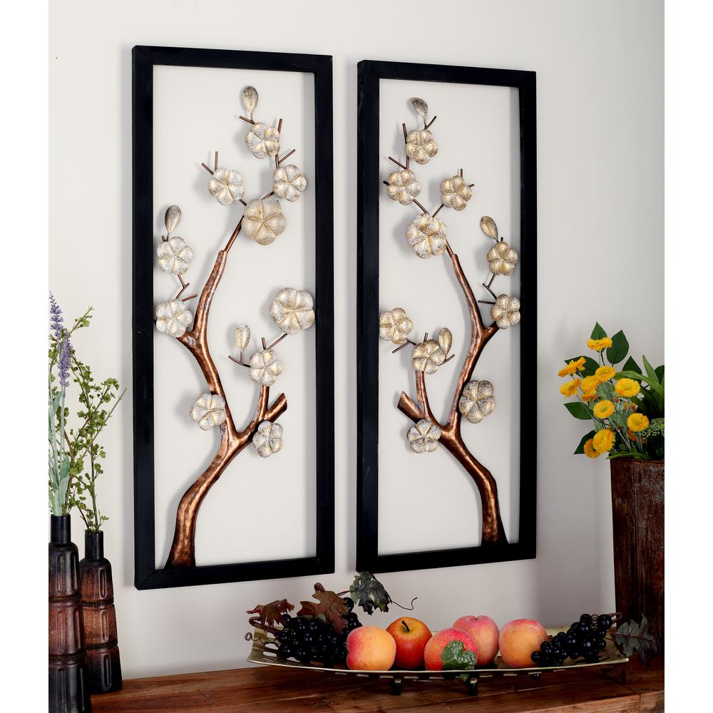 Litton Lane Iron Rectangular Framed Cream Fl And Brown Tree Litton Lane Iron Rectangular Framed Cream Fl And Brown Tree Branch Wall Decor Set