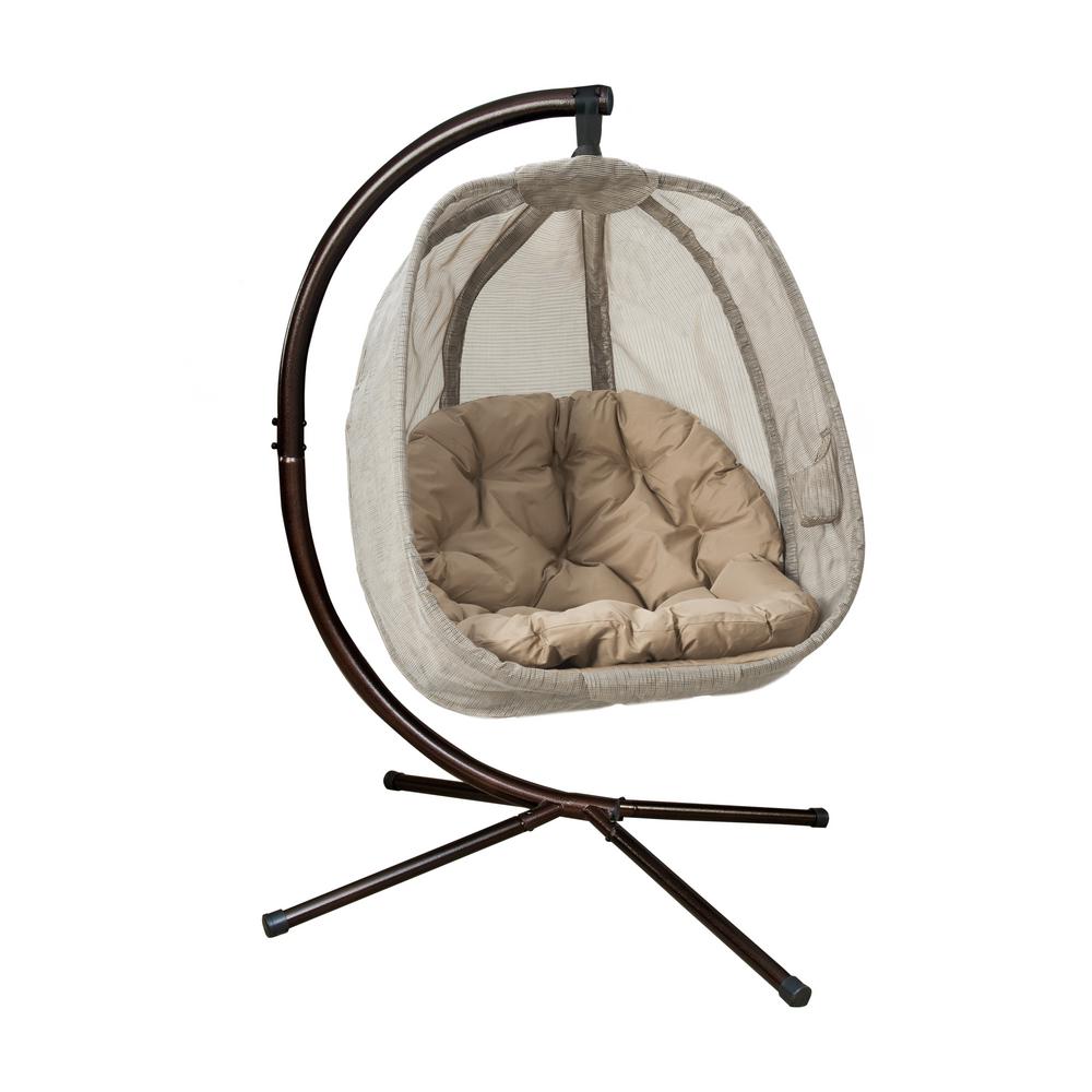 Flowerhouse 5 5 Ft Mesh Free Standing Hanging Hammock With Stand In Bark Fhec100 Brk The Home Depot