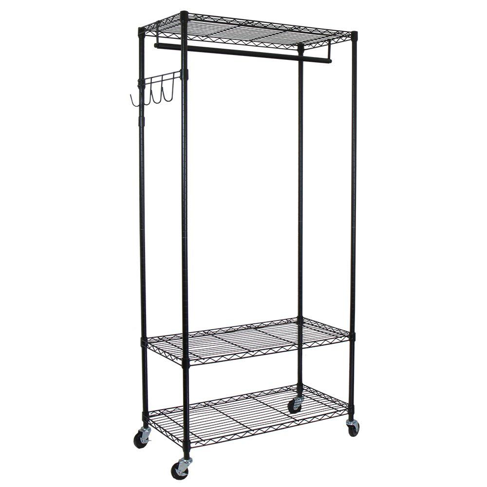 Oceanstar Heavy Duty 3-Shelf Steel adjustable 4-Wheeled Garment Rack