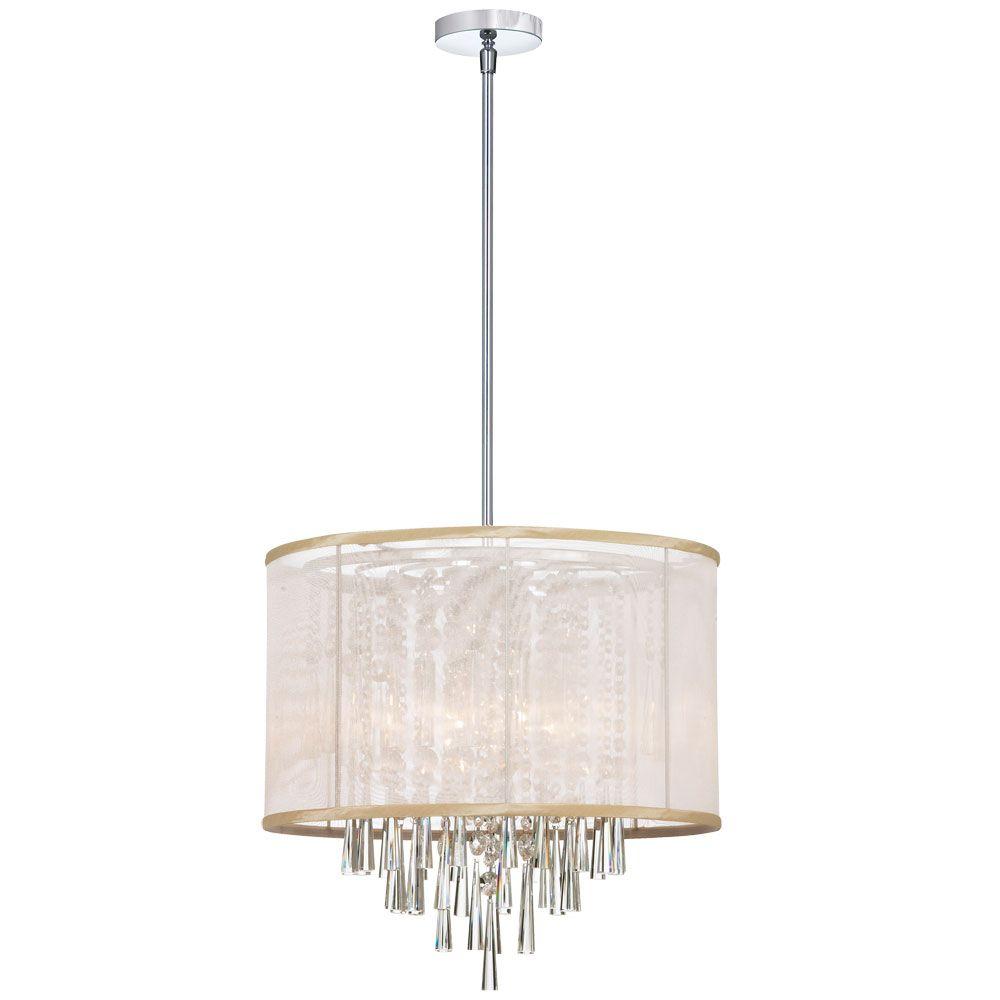 Radionic Hi Tech Josephine 6 Light Polished Chrome Crystal Radionic Hi Tech Josephine 6 Light Polished Chrome Crystal Chandelier With Oyster Organza Shade