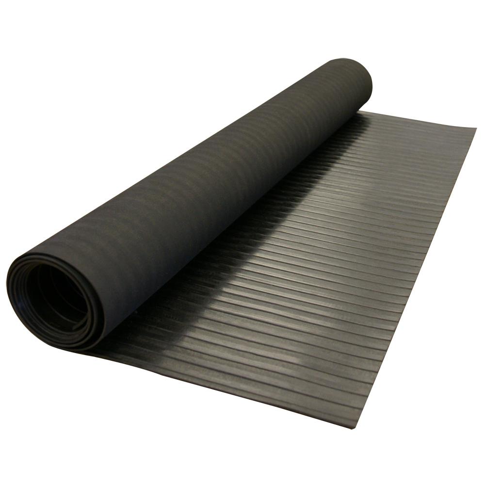 Rubber Cal Corrugated Wide Rib 4 Ft X 8 Ft Black Rubber Flooring 32 Sq Ft