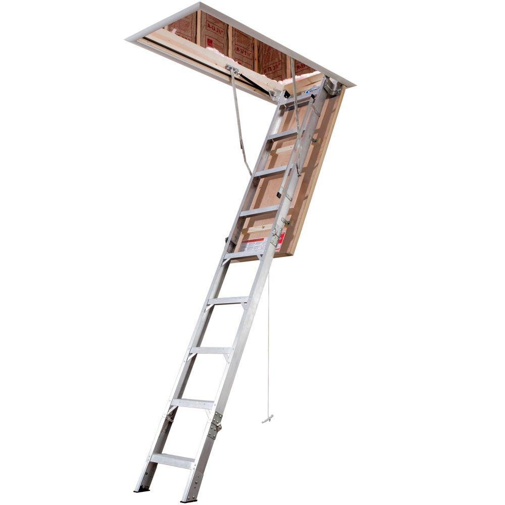 WERNER 8 ft. 10 ft., 22.5 in. x 54 in. Energy Seal Aluminum Attic Ladder Universal Fit with