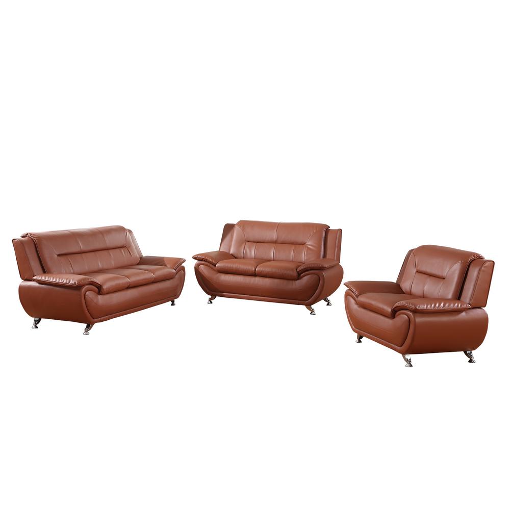 3 Piece Martell Brown Leather Sofa Set