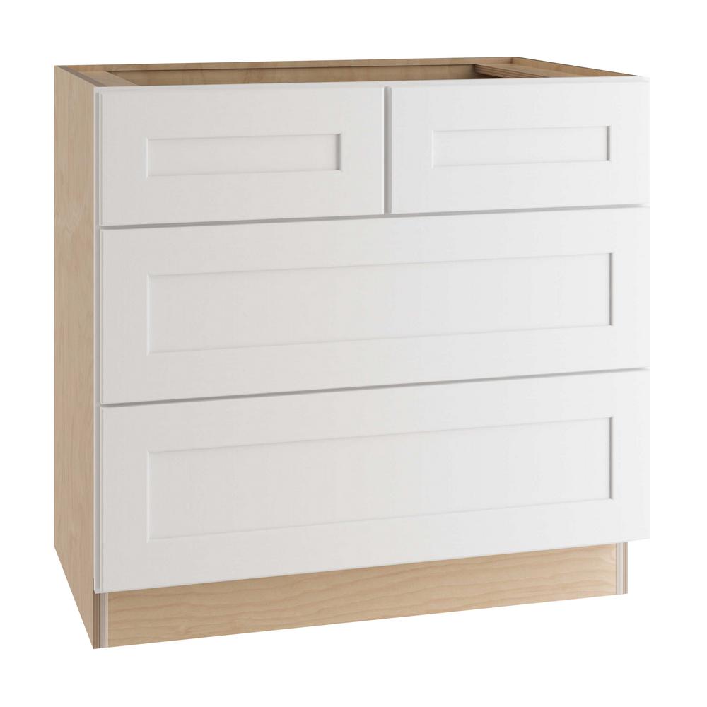 Home Decorators Collection Newport Assembled 36x34 5x24 In Plywood Shaker 3 Drawer Base Kitchen Cabinet Soft Close Drawers In Painted Pacific White Bd36 Npw The Home Depot