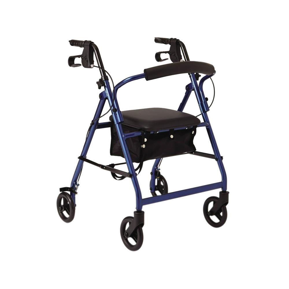 Medline Aluminum Lightweight Folding 4 Wheel Rollator In Blue