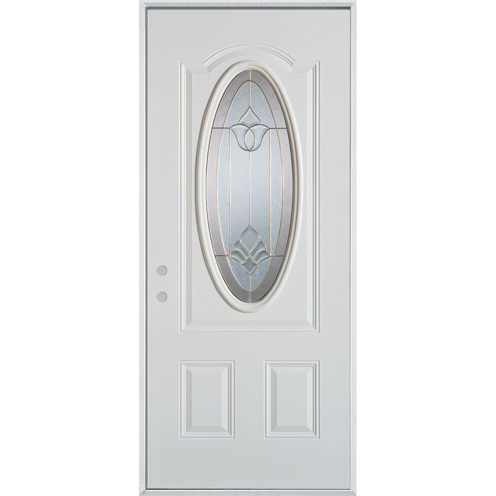 Stanley Doors 32 in. x 80 in. Traditional Brass 3/4 Oval Lite 2Panel