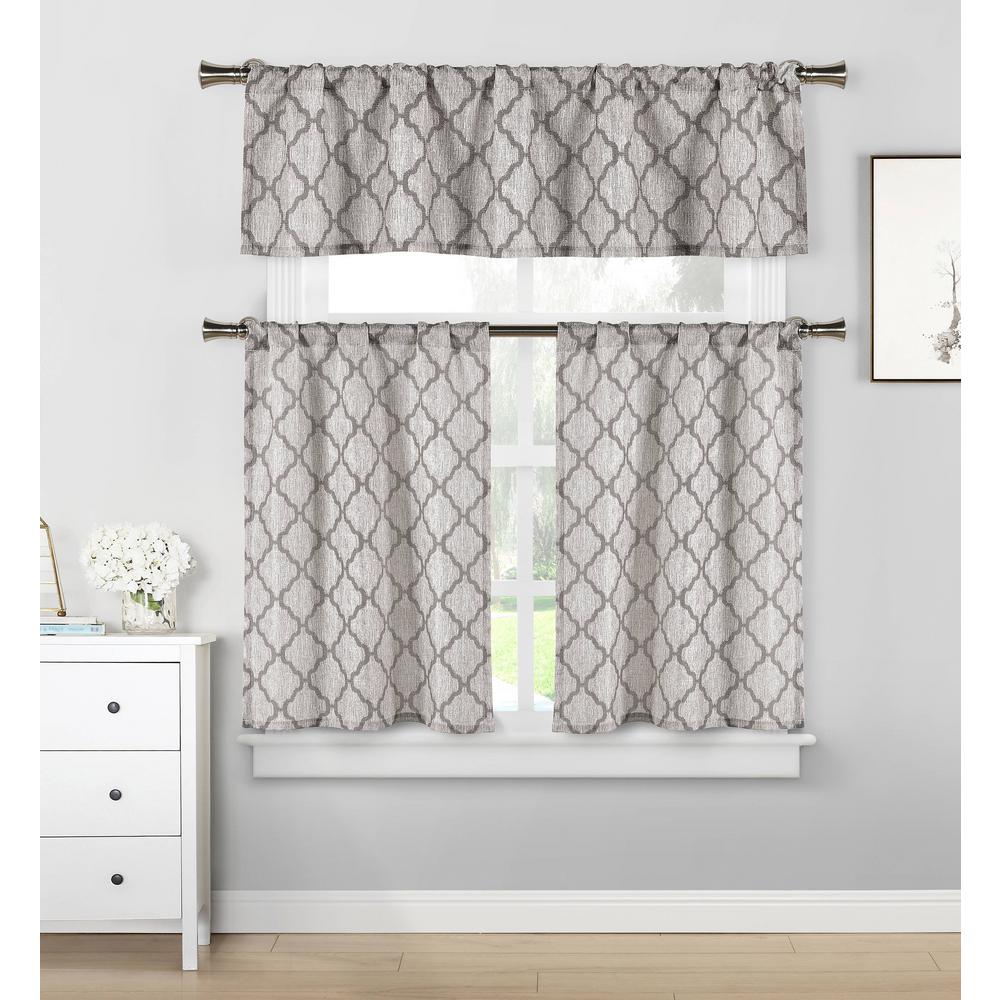 Home Maison Luke Grey Kitchen Curtain Set 58 In W X 15 In L 3