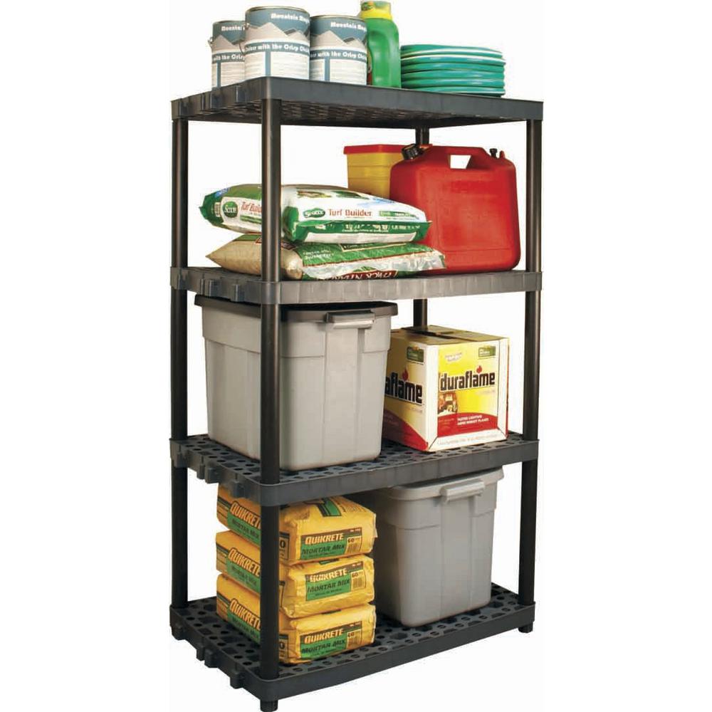 Plano Plastic Shelving Storage Organization The Home Depot 4 Shelf Heavy Duty Black And Grey