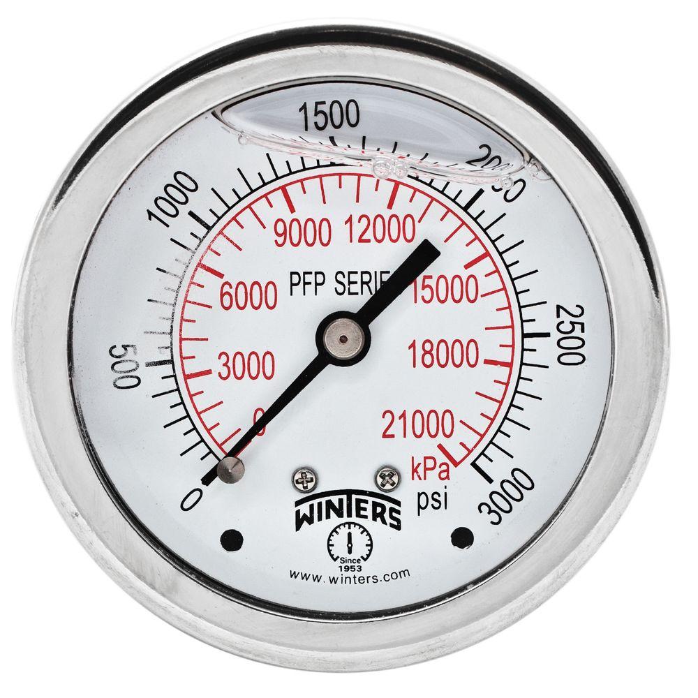 Winters Instruments PFP Series 2.5 in. Stainless Steel Liquid Filled Case Pressure Gauge with 1/