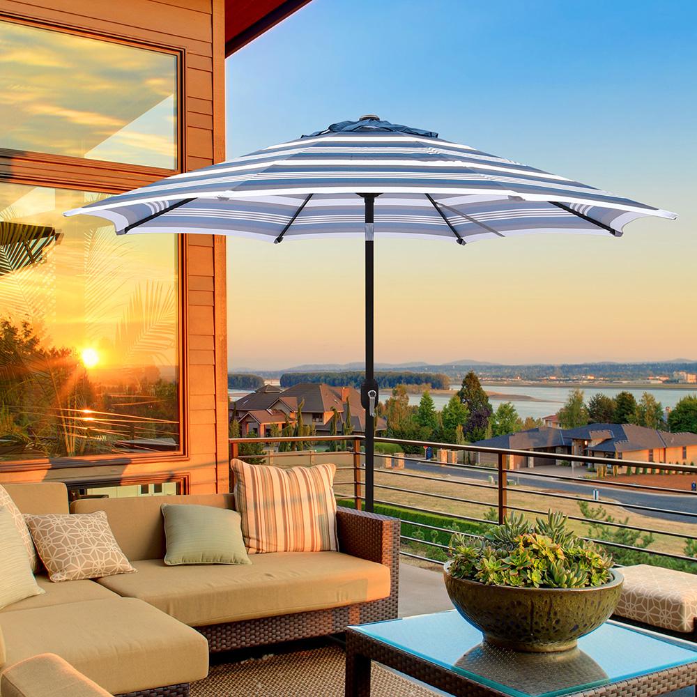 Maypex 9 Ft Steel Market Crank And Tilt Stripe Patio Umbrella In White And Red 300323 The Home Depot