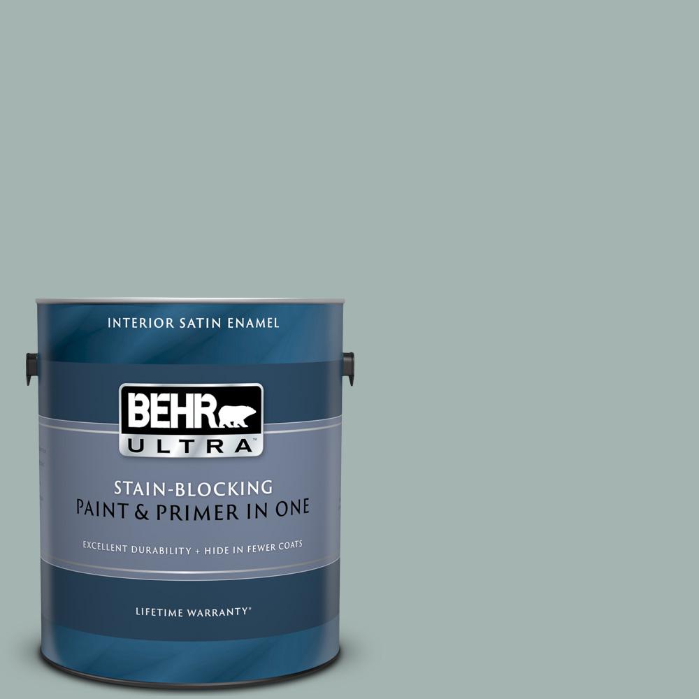 Behr Ultra 1 Gal Ul220 15 Frozen Pond Satin Enamel Interior Paint And Primer In One