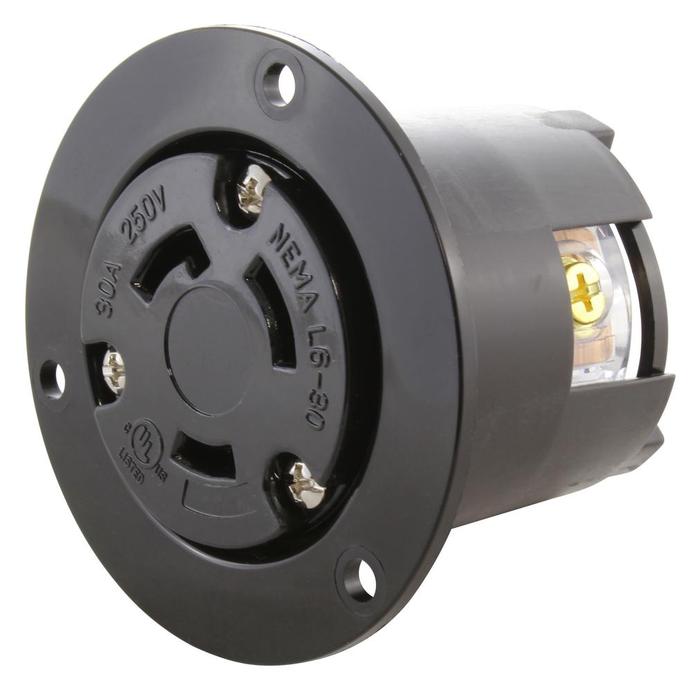 AC WORKS 30 Amp 250 Volt NEMA L6 30R Flanged Mounting Locking 