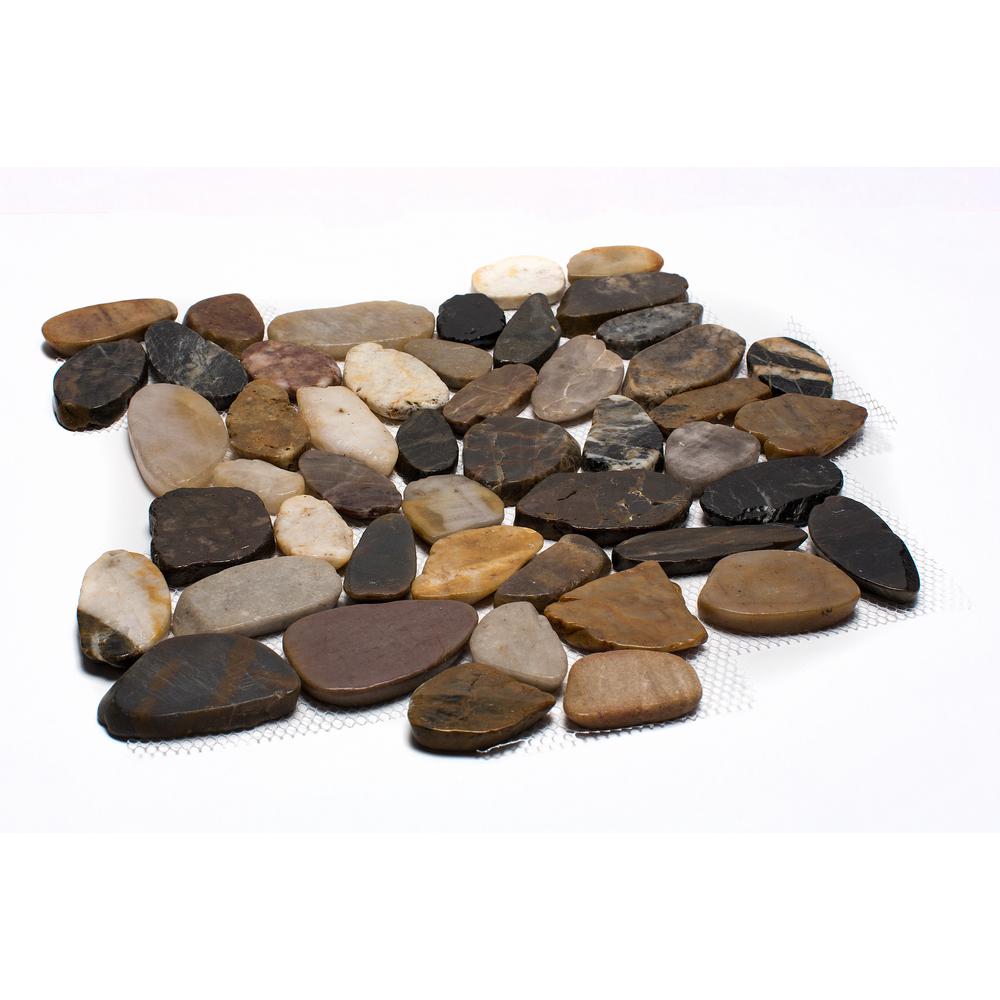 12 Pebbles Rock Tile Flooring The Home Depot 12 In X Mixed Sliced High Polish Pebble Stone Floor And