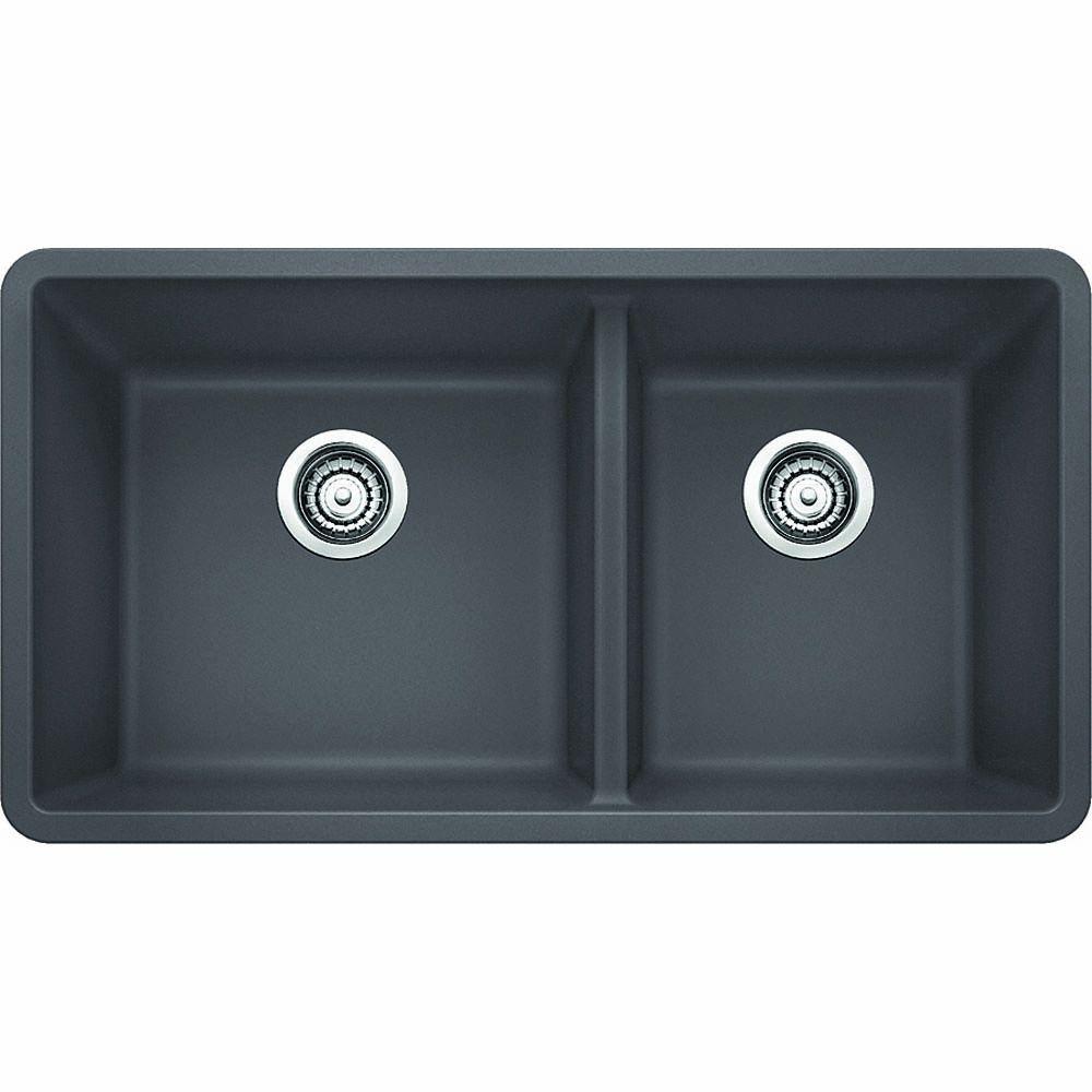 Blanco Precis Undermount Granite Composite 33 In 60 40 Double Bowl Kitchen Sink In Cinder