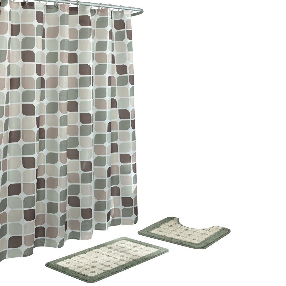 Bath Fusion Zaragoza Linen Chocolate 15 Piece Bath Rug And Shower Curtain Set Ecb0013144 The Home Depot