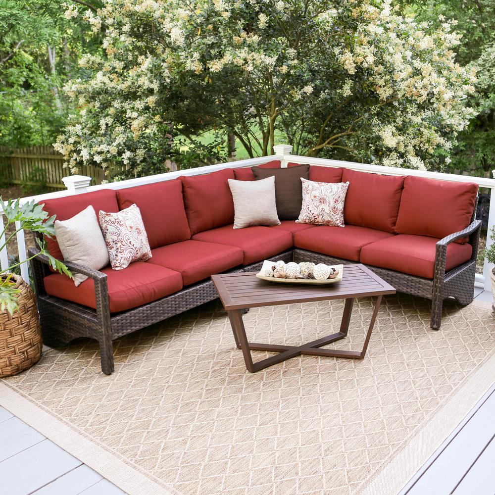 Leisure Made Augusta 5 Piece Wicker Outdoor Sectional Set With Red