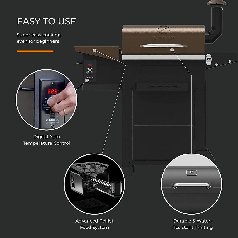 Z Grills 6002b 573 Sq In Wood Pellet Grill And Smoker 6 In 1 q Auto Temperature Control In Bronze Zpg L6002b The Home Depot