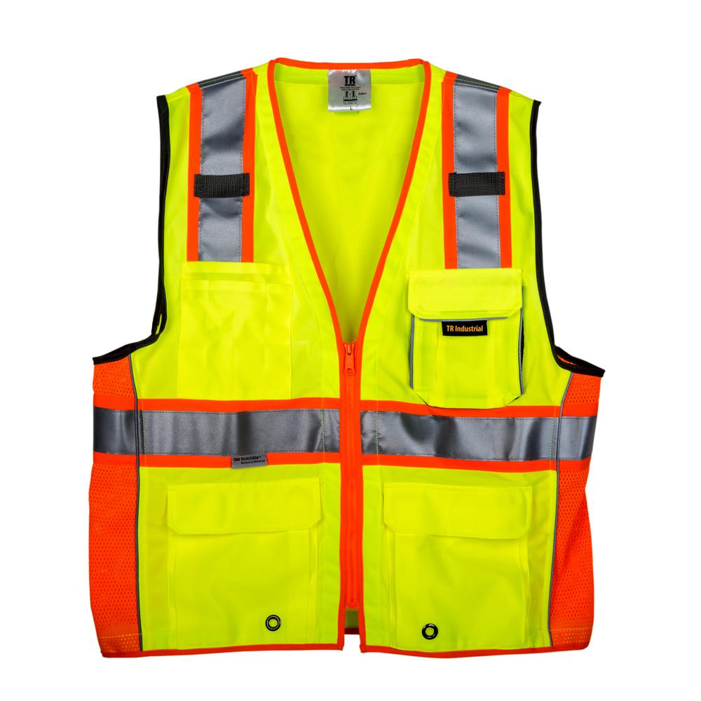 TR Industrial XLarge 3M Class 2 Safety Vest with Pockets and Zipper ClosureTR880553MXL The