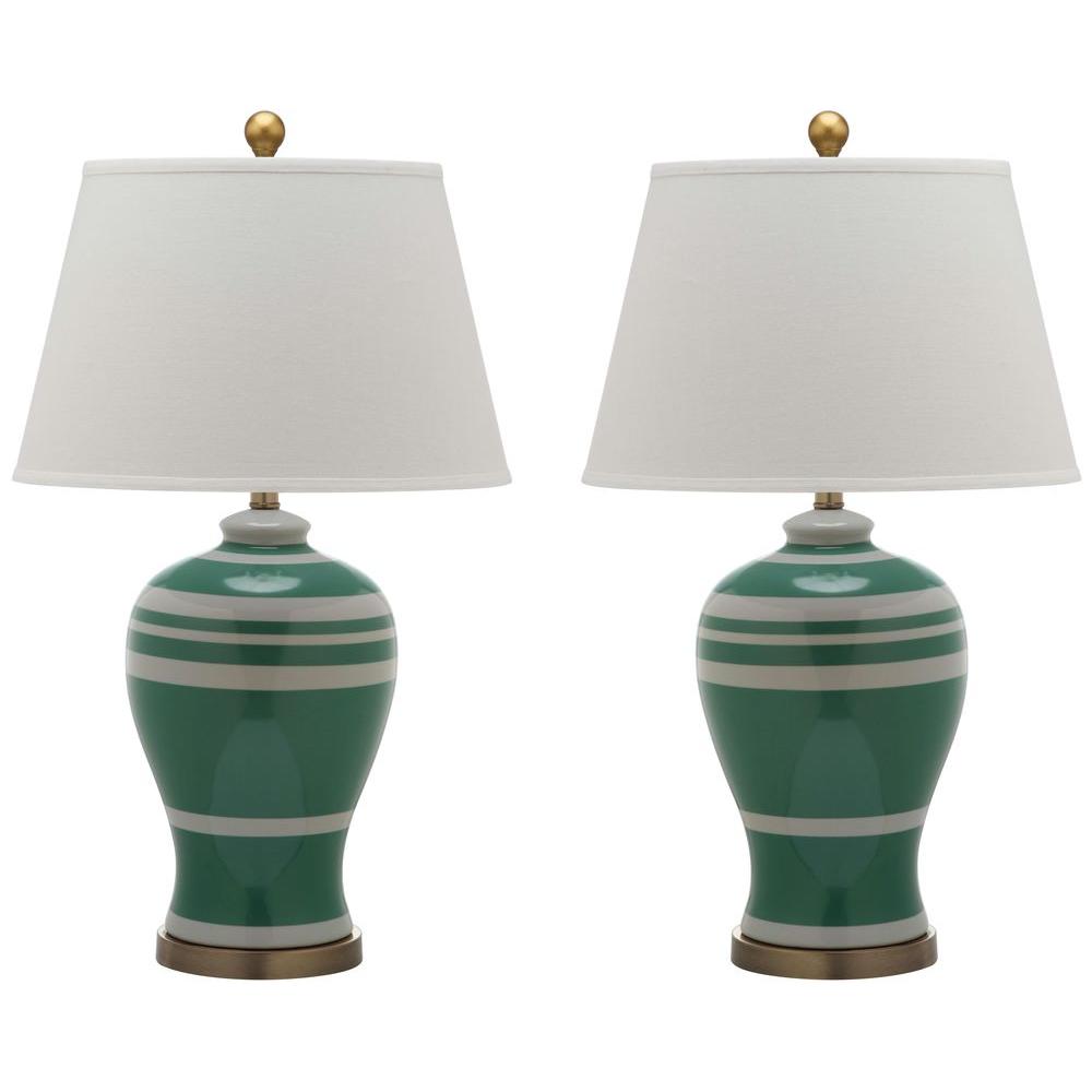 Safavieh 29 In Green Pottery Stripe Ginger Jar Lamp 2 Set Green Pottery Stripe Ginger Jar Lamp 2 Set