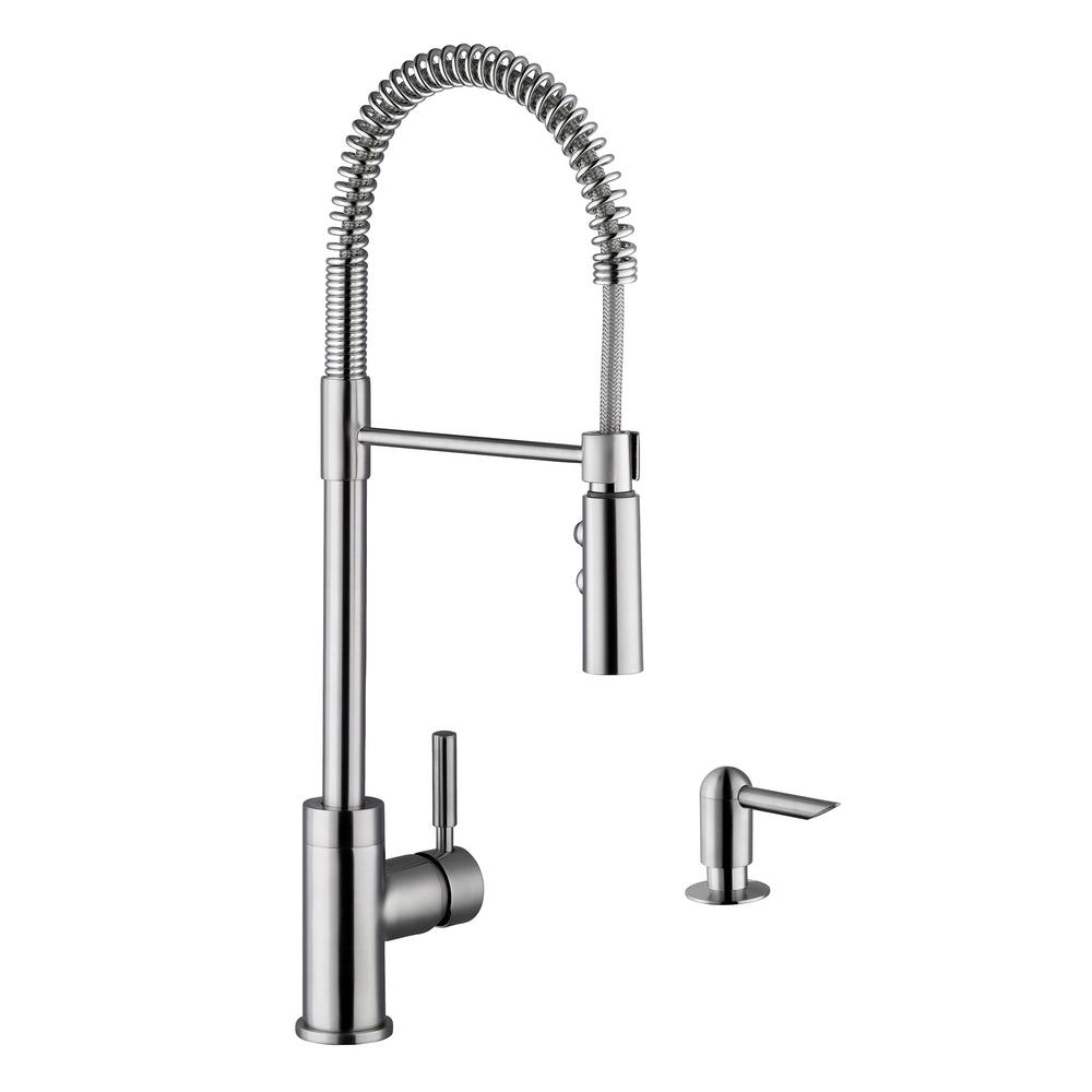 Cahaba Industrial Single Handle Pull Down Sprayer Kitchen Faucet With Soap Dispenser In Brushed Nickel Ca6113ss The Home Depot