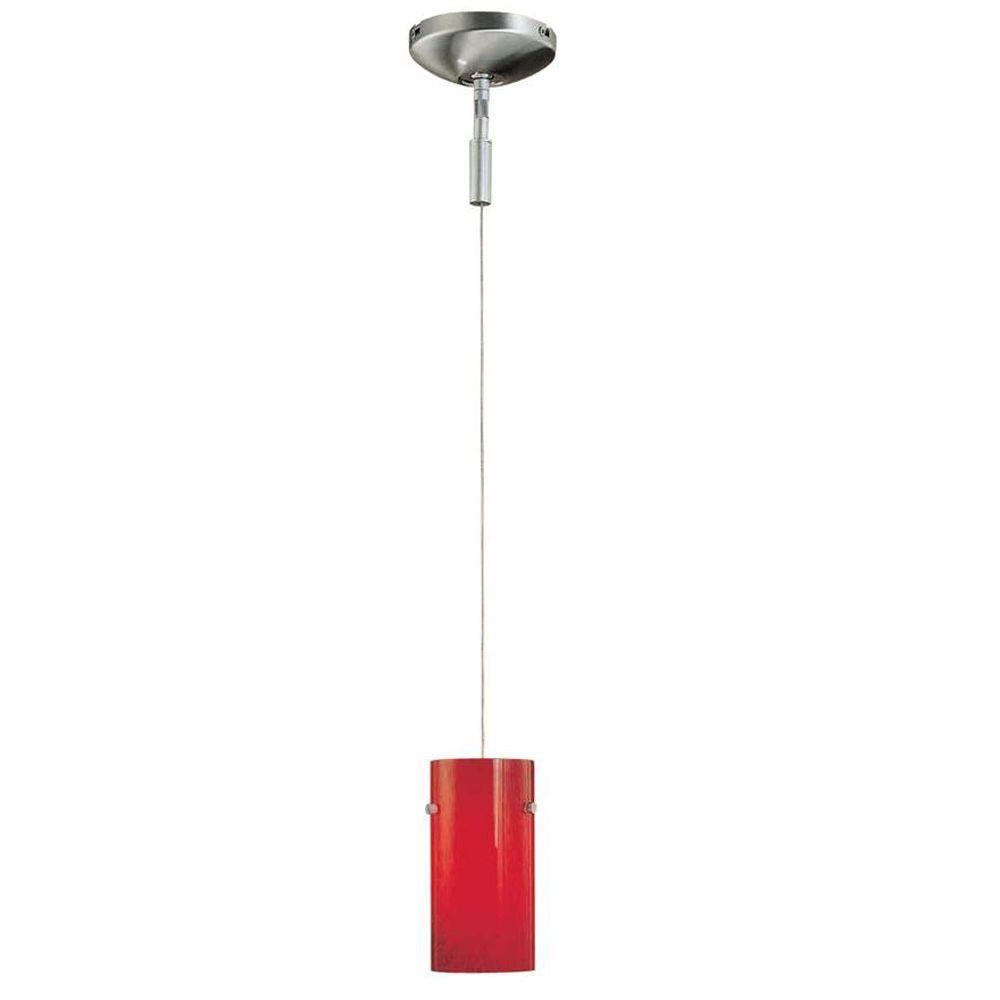 Hampton Bay 1Light Brushed Nickel Mini Pendant with Red Frosted Glass ShadeES725BAR The Home