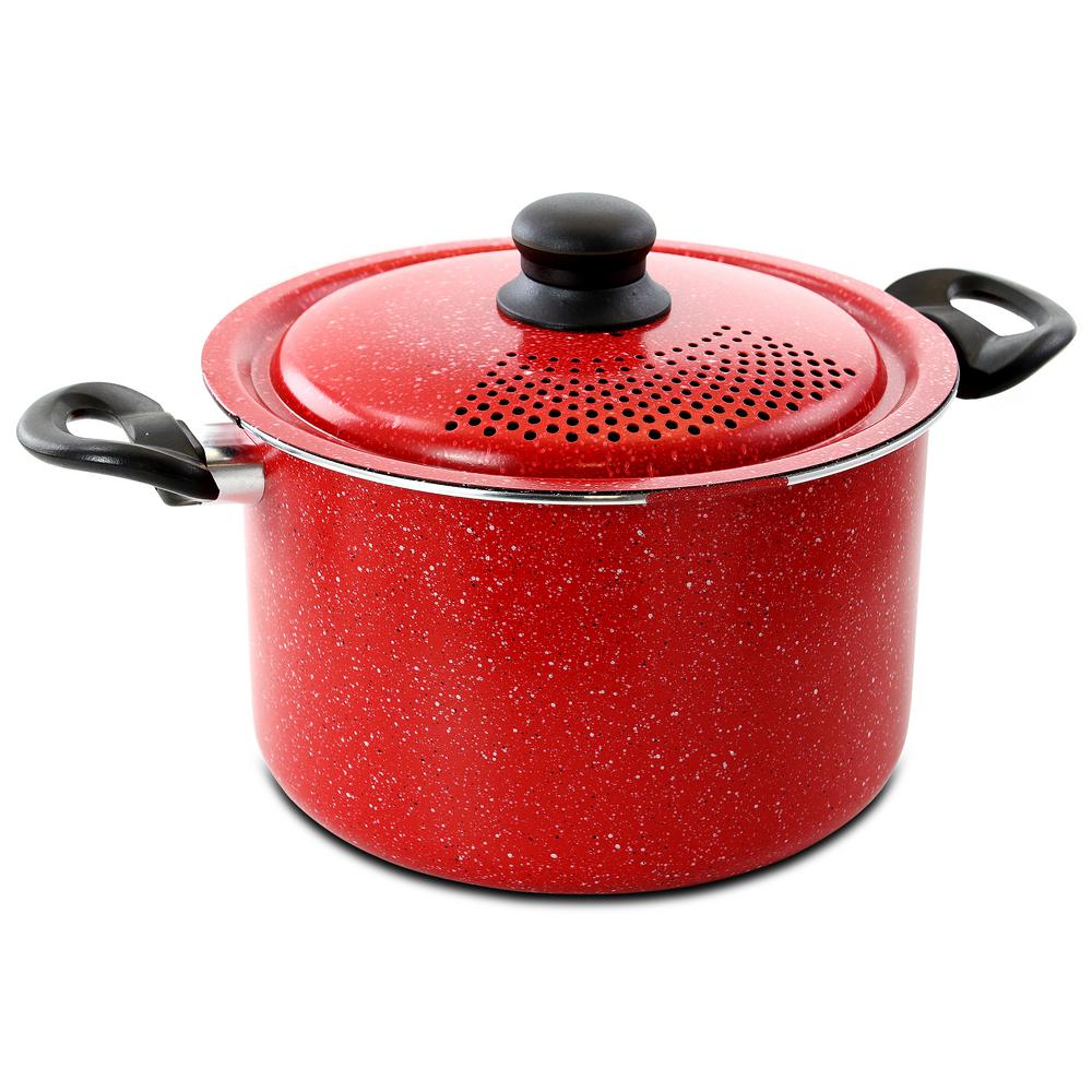 Gibson Home Granita 6 Qt. Aluminum Red Speckle Pasta Pot with Carbon Steel Lid 985106046M The