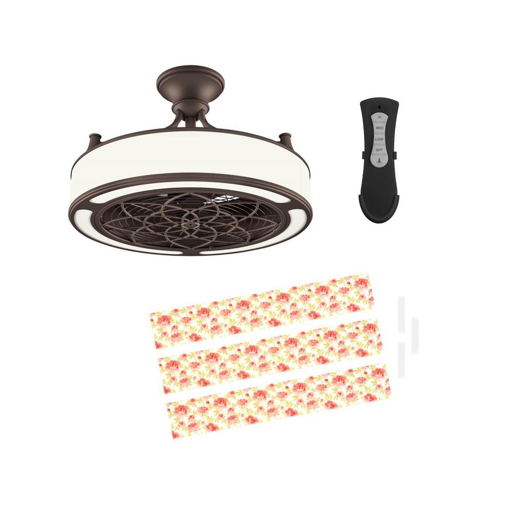 Stile Anderson 22 In Led Indoor Outdoor Bronze Ceiling Fan With Remote Control And Floral Insert Panel