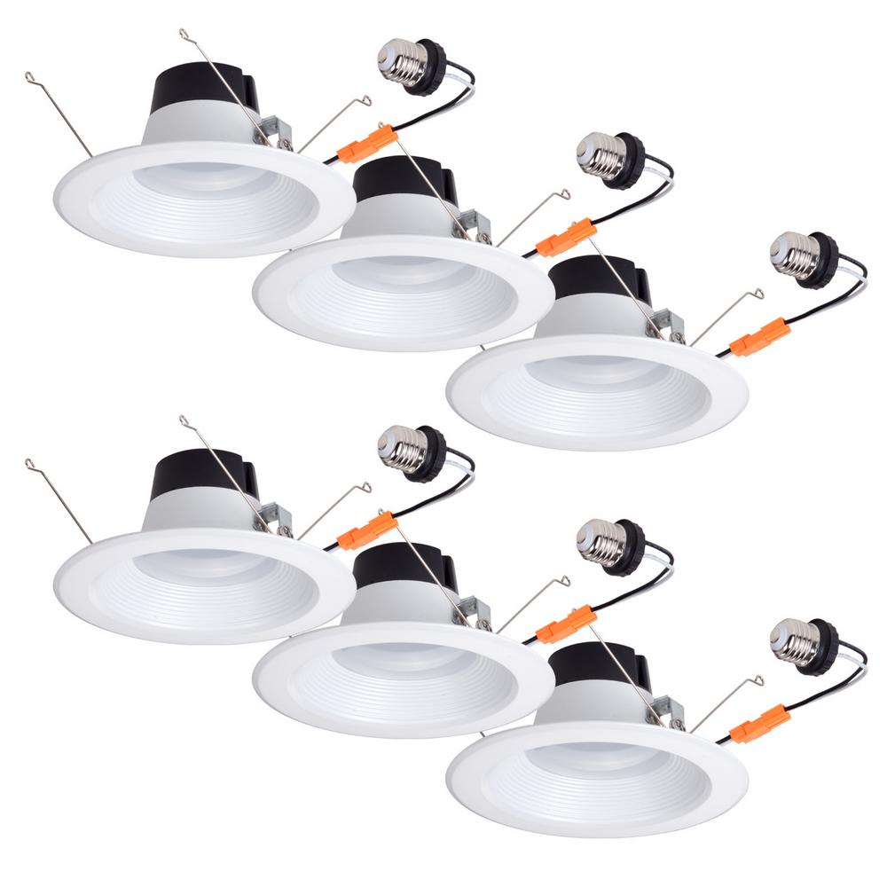 6 In Globe Electric Recessed Lighting The Home Depot Energy Star White Integrated Led Retrofit Recessed Light Kit 6