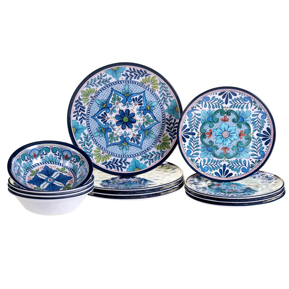 Certified International Talavera 12-Piece Country/Cottage Blue Melamine ...