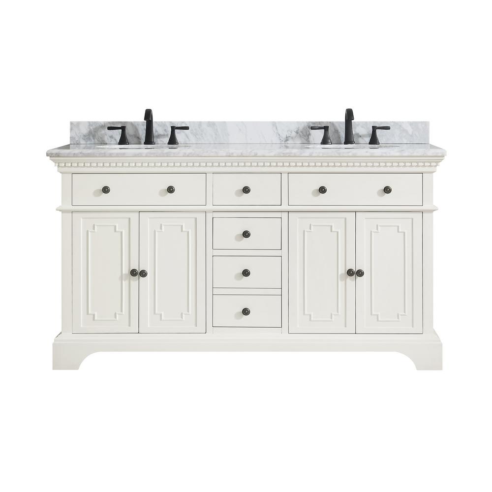 Azzuri Hastings 61 In W X 22 In D X 35 In H Vanity In French White With Marble Vanity Top In Carrera White With Basin