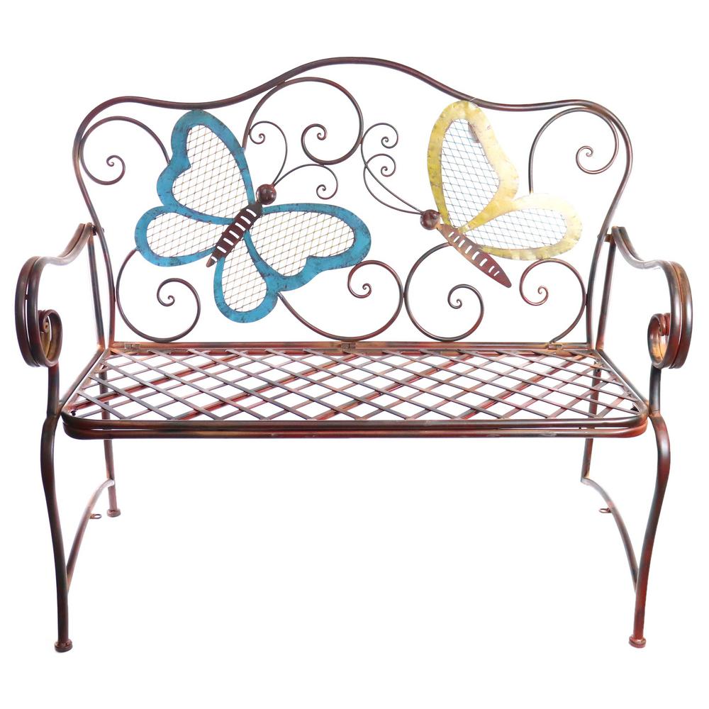 Scroll White Metal Outdoor Bench