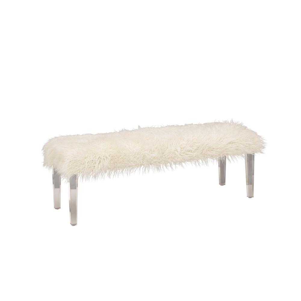 Litton Lane 55 In X 19 In Long White Faux Fur Bench Seat With