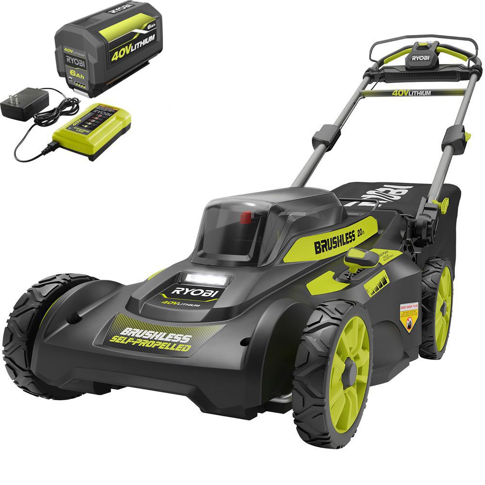 20 in. 40-Volt 6.0 Ah Lithium-Ion Battery Brushless Cordless Walk Behind Self-Propelled Lawn Mower with Charger Included
