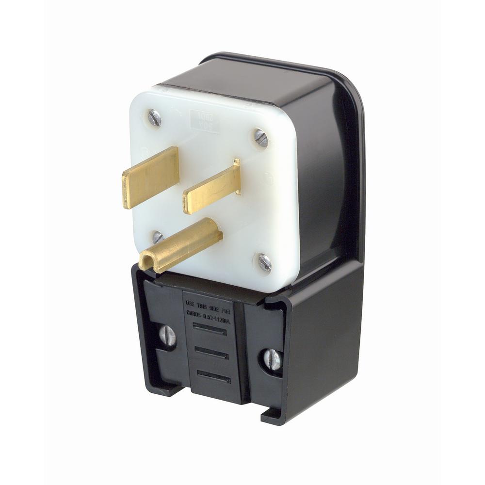 Leviton 50 Amp 250-Volt Straight Blade Grounding Angle Plug, Black ...