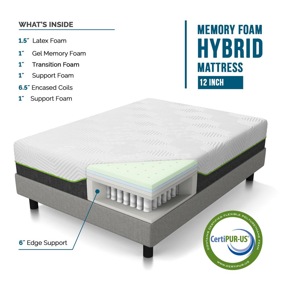 Lucid 12 In Queen Premium Support Memory Foam Hybrid Mattress Lucid 12 In Queen Premium Support Memory Foam Hybrid Mattress Lubb12qq70lh The Home Depot