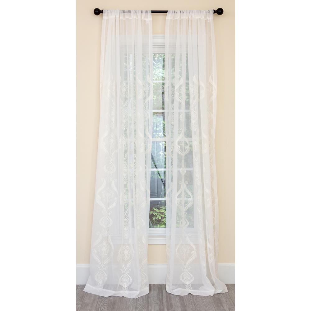 Manor Luxe Ella Embroidered Sheer Single Rod Pocket Curtain Panel Single Rod Pocket Curtain Panel