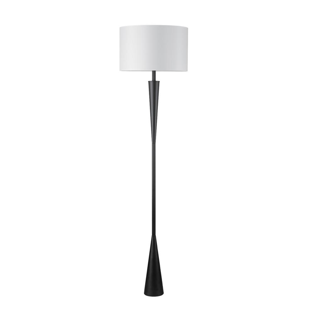 Novogratz X Globe Electric Temple 70 In Matte Black Floor Lamp With White Fabric Shade