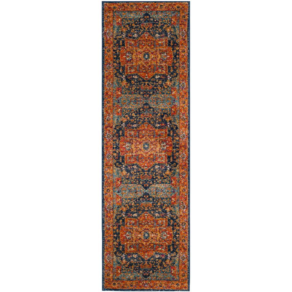Safavieh Evoke Blue/Orange 2 ft. x 11 ft. Runner RugEVK275C211 The