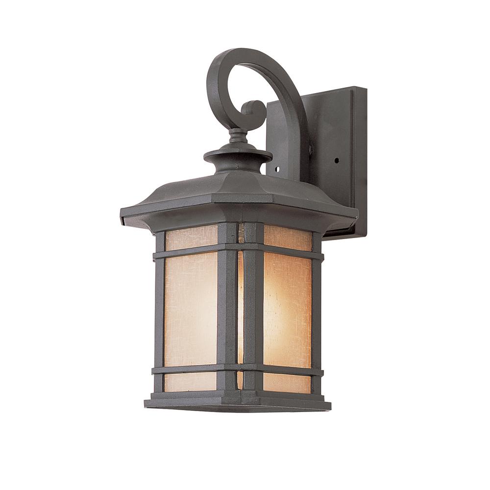Bel Air Lighting 1 Light Black Outdoor Wall Lantern Sconce With Tea Stained Glass