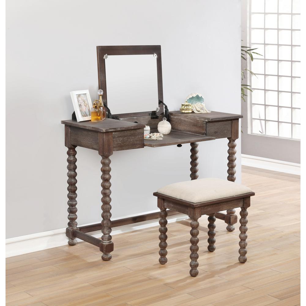 Linon Home Decor Ashley Antique Brown Spindle Vanity Set Thd01823