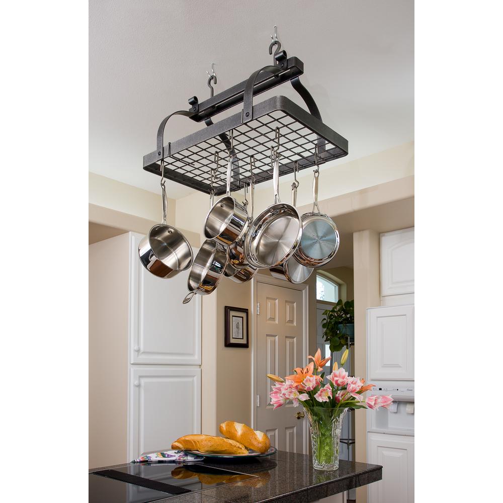 Enclume Premier Classic Rectangle Ceiling Pot Rack in Hammered Steel by Enclume