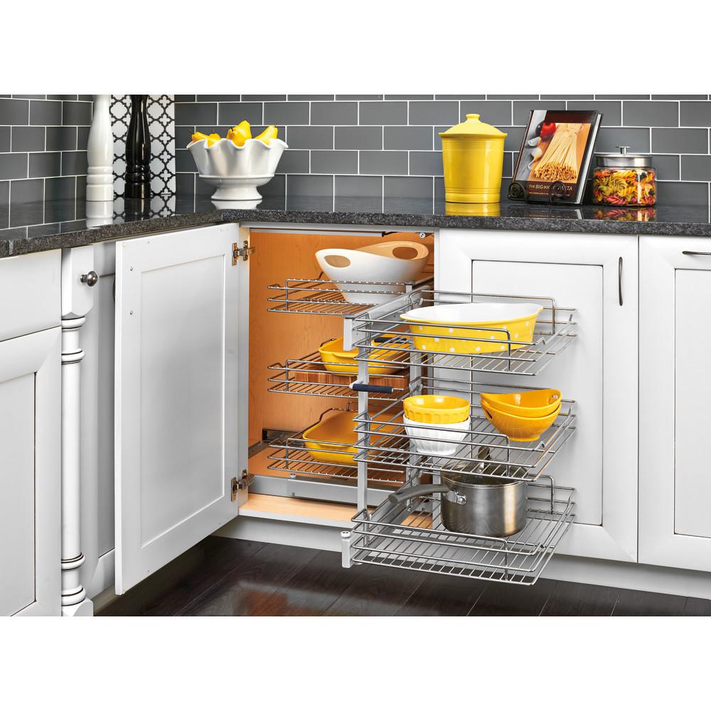 Rev A Shelf 18 In Corner Cabinet Pull Out Chrome 3 Tier Wire Basket Organizer With Soft Close Slides 5psp3 18sc Cr The Home Depot Rev A Shelf 18 In Corner Cabinet Pull, Corner Cabinet With Doors And Shelves