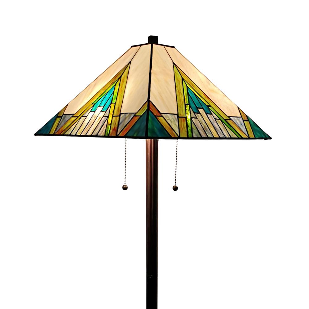 Amora Lighting Tiffany 62 in. Green & Tan Standing Floor Lamp with