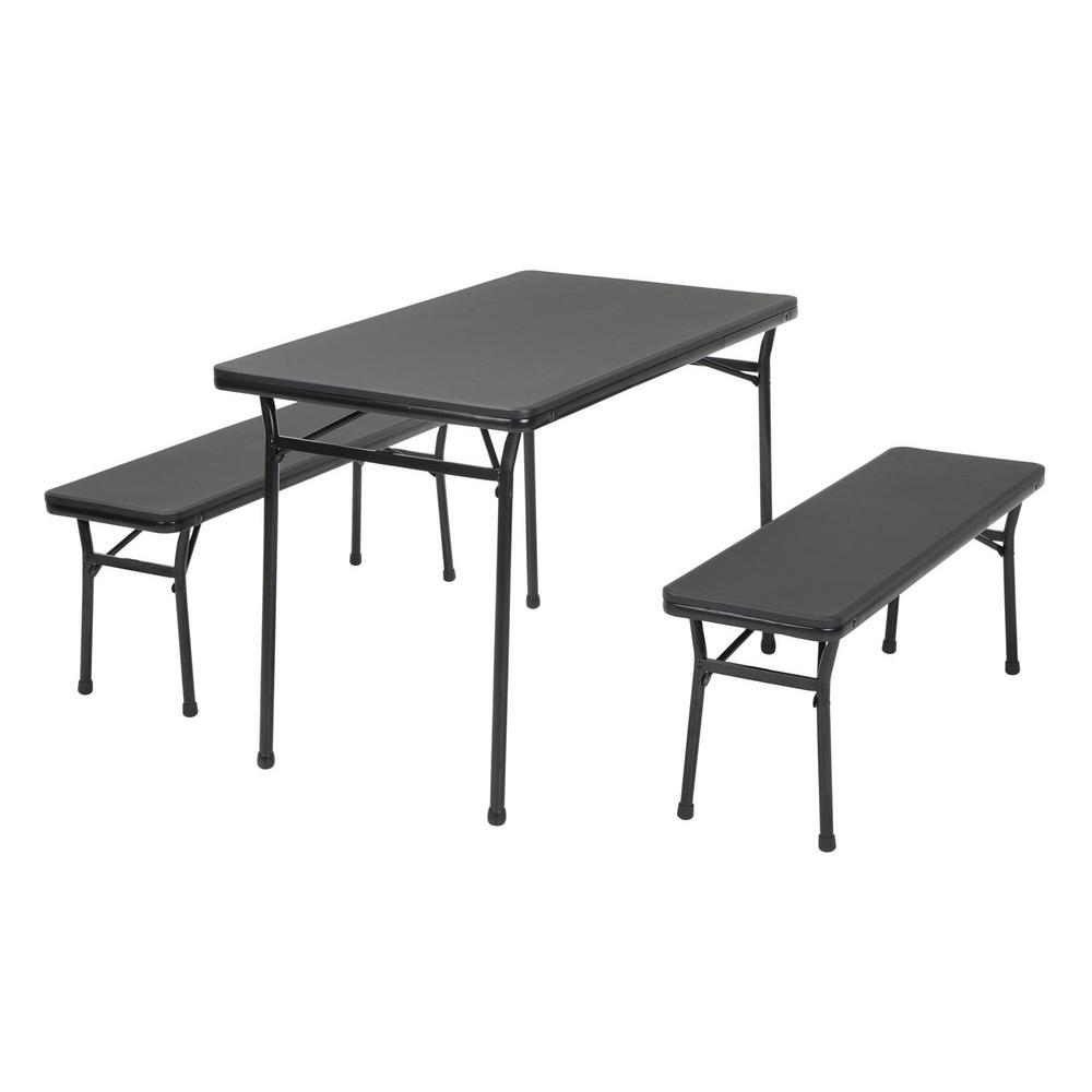 Cosco 3 Piece Black Portable Outdoor Safe Folding Table Bench Set