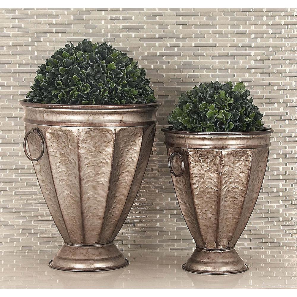 Large 18 in., Small 15 in. Black Fiber Clay Wood Planters (2Pack