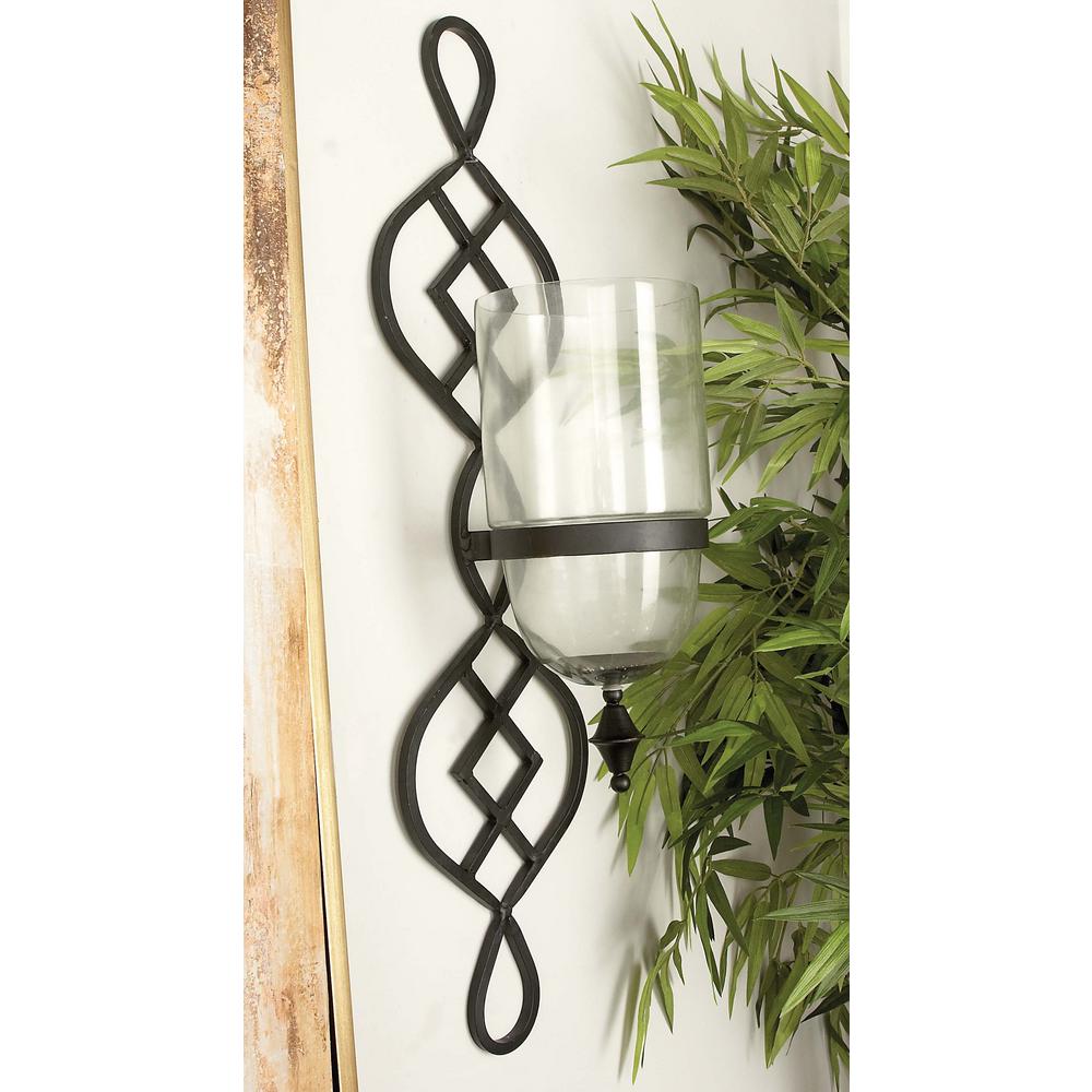 36 in. x 9 in. Traditional Black Iron and Glass Candle Wall Sconce24122 The Home Depot