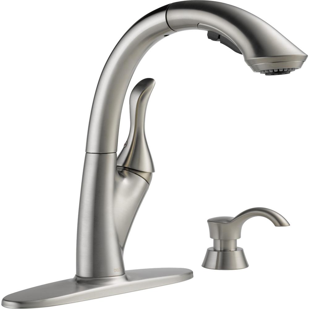 Delta Linden Single-Handle Pull-Out Sprayer Kitchen Faucet ...