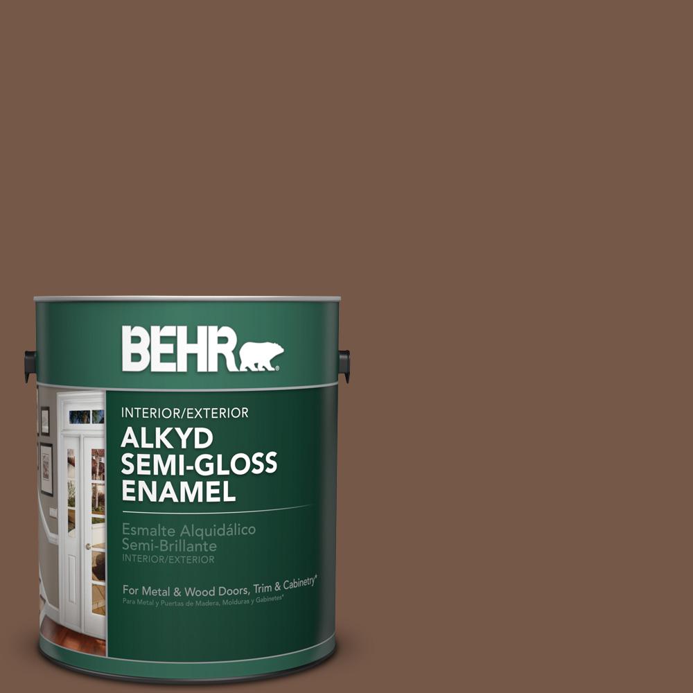 Behr 1 Gal N250 7 Mission Brown Semi Gloss Enamel Alkyd Interior N250 7 Mission Brown Semi Gloss Enamel Alkyd Interior Exterior Paint