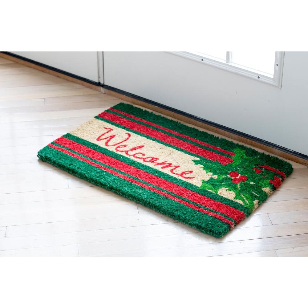 Entryways Welcome Holly 18 In X 30 In Coir Door Mat 2067s The Home Depot